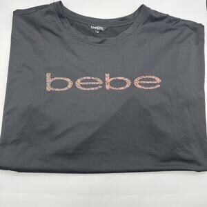 bebe Sport Women Size 1X Shirt Black with Leopard Design Logo, Light Pre-owned